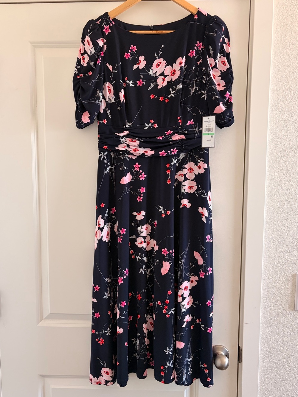 Jessica Howard Black Midi Dress with Pink Floral Print - Picture 3 of 6